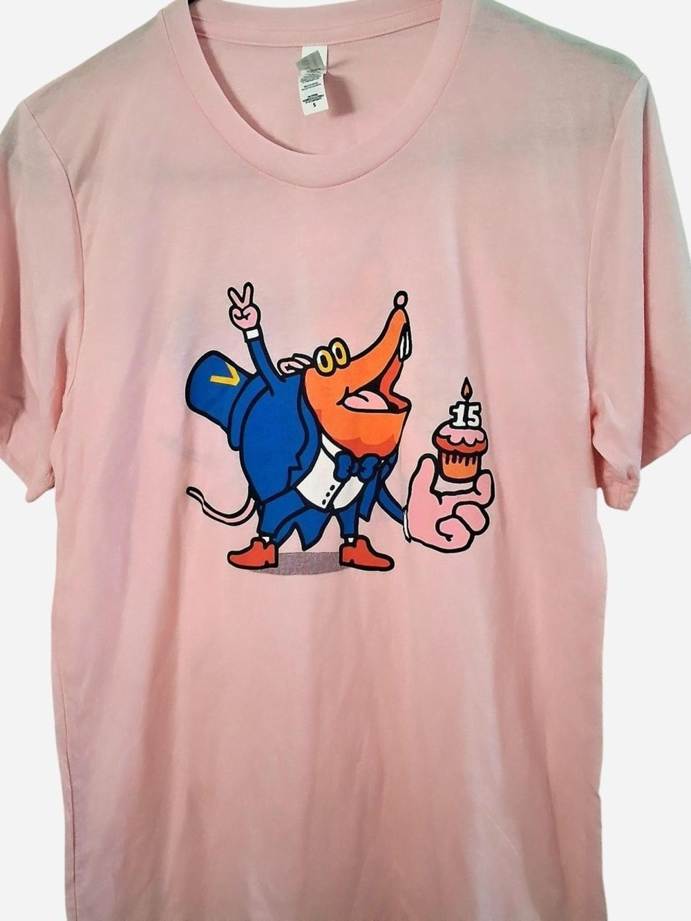 Bella Canvas Pink Tee with Orange & Blue Cartoon Character Rat 15